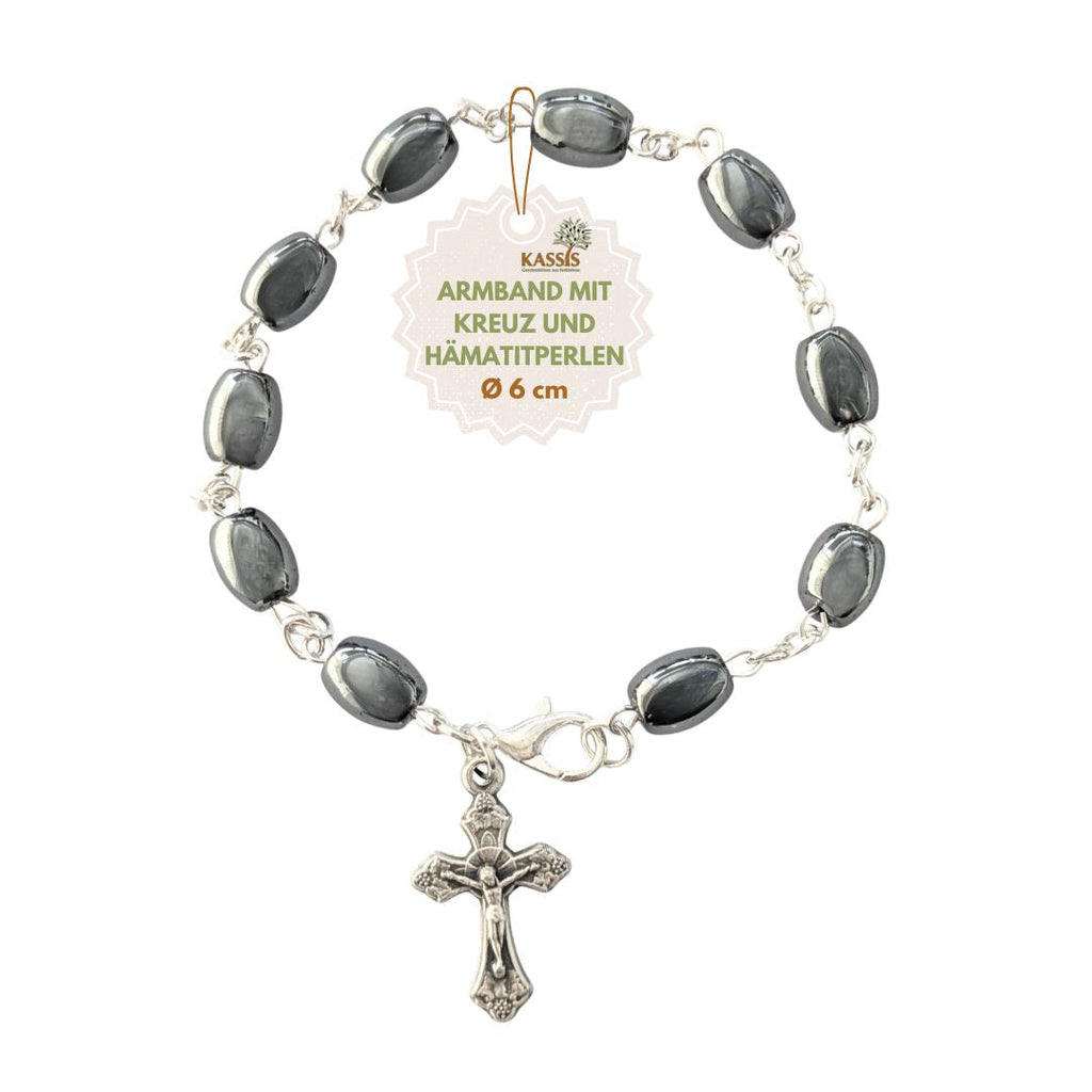 Hämatit Armband mit ovalen Perlen & Metallelementen | Perlenarmband für Damen & Herren