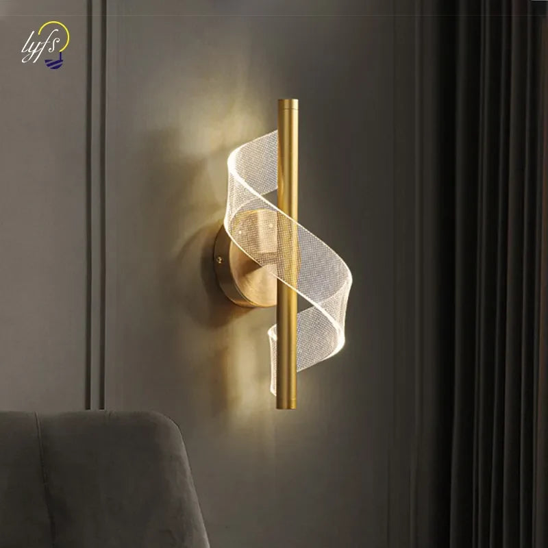 Elegant Gold LED Wall Sconce Lamp with Warm Light - Modern Acrylic and Aluminum Alloy Design